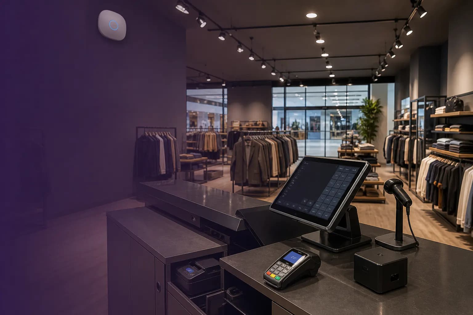 Retail checkout with POS, EFTPOS and Wi-Fi infrastructure for managed business internet